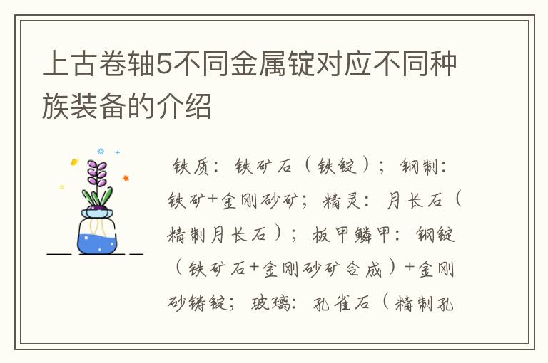 上古卷轴5不同金属锭对应不同种族装备的介绍