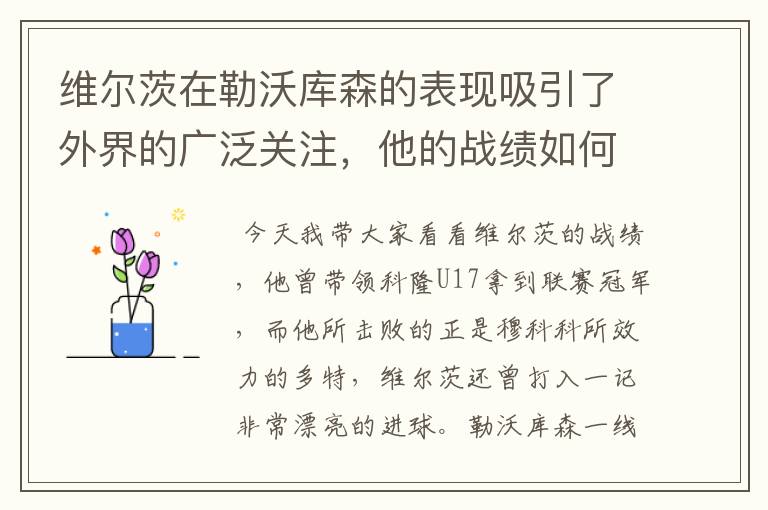 维尔茨在勒沃库森的表现吸引了外界的广泛关注，他的战绩如何？