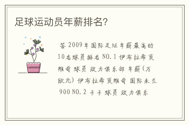 足球运动员年薪排名？