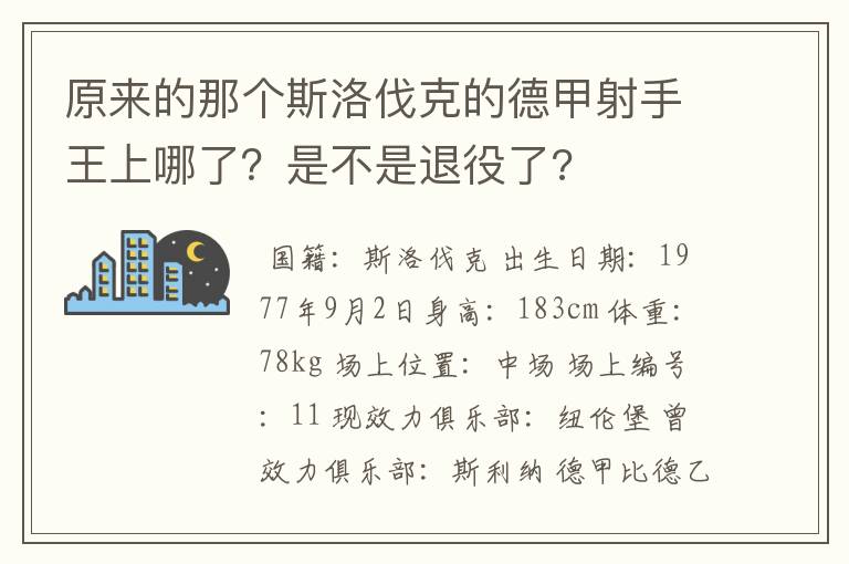 原来的那个斯洛伐克的德甲射手王上哪了？是不是退役了?