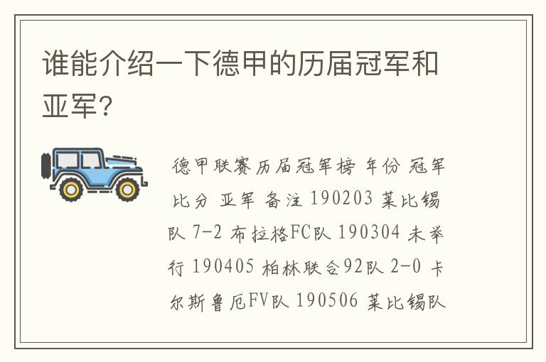 谁能介绍一下德甲的历届冠军和亚军?