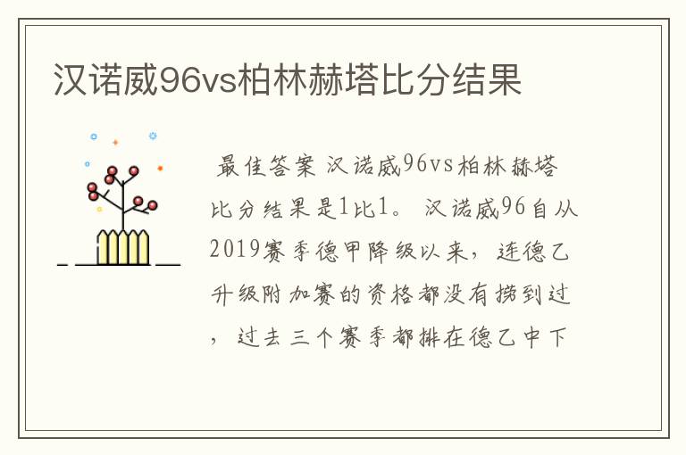 汉诺威96vs柏林赫塔比分结果