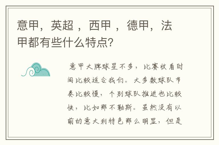 意甲，英超 ，西甲 ，德甲，法甲都有些什么特点？