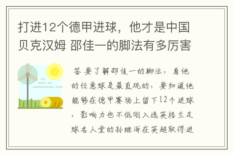 打进12个德甲进球，他才是中国贝克汉姆 邵佳一的脚法有多厉害