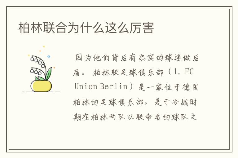 柏林联合为什么这么厉害