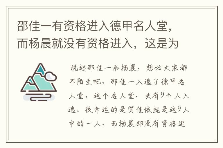 邵佳一有资格进入德甲名人堂，而杨晨就没有资格进入，这是为何？