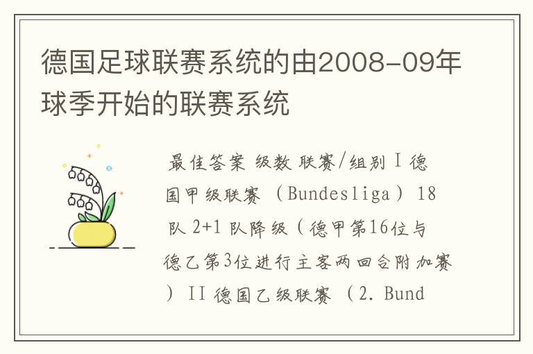 德国足球联赛系统的由2008-09年球季开始的联赛系统