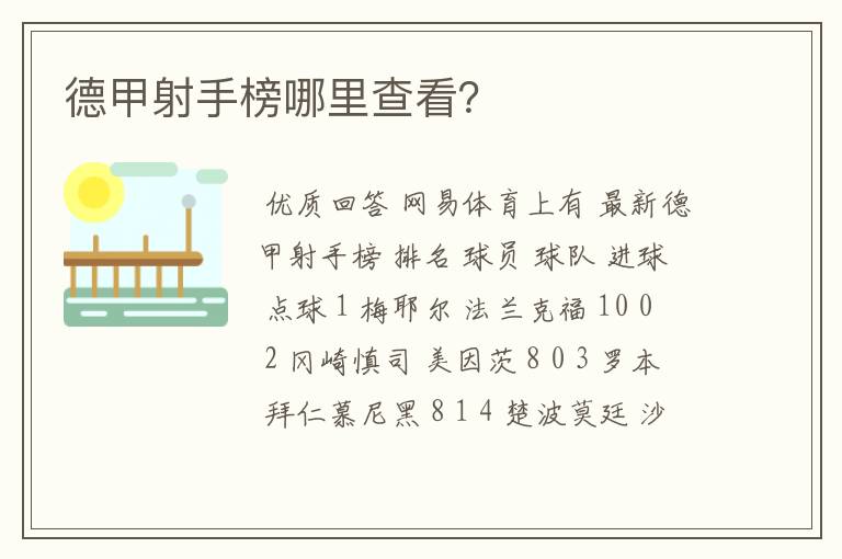 德甲射手榜哪里查看？