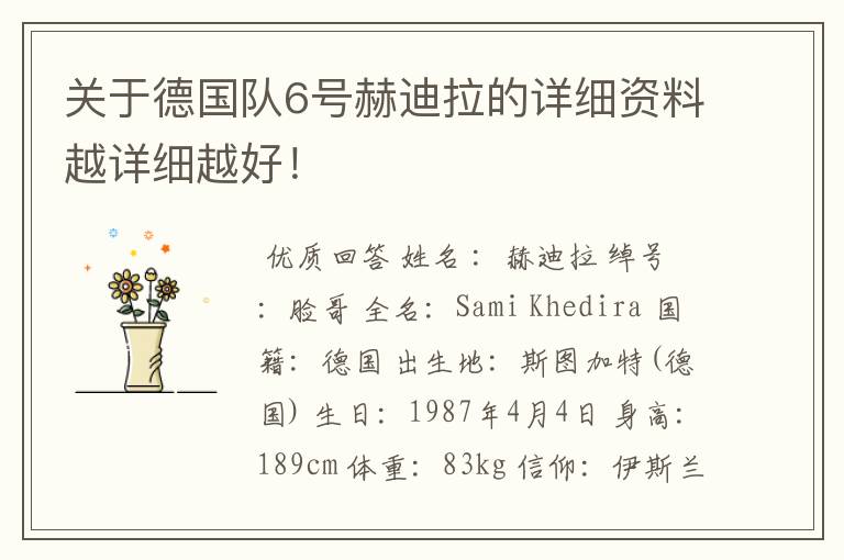 关于德国队6号赫迪拉的详细资料越详细越好！