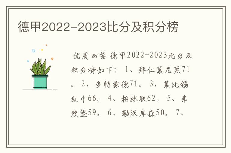 德甲2022-2023比分及积分榜