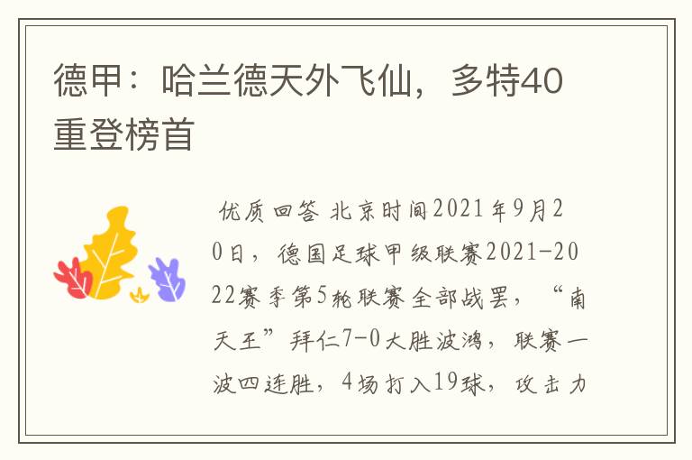 德甲：哈兰德天外飞仙，多特40重登榜首