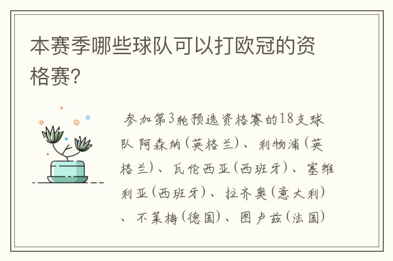 本赛季哪些球队可以打欧冠的资格赛？