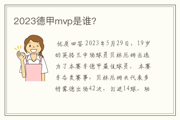 2023德甲mvp是谁?