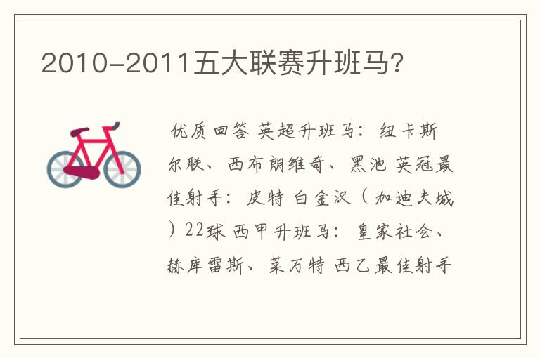 2010-2011五大联赛升班马?