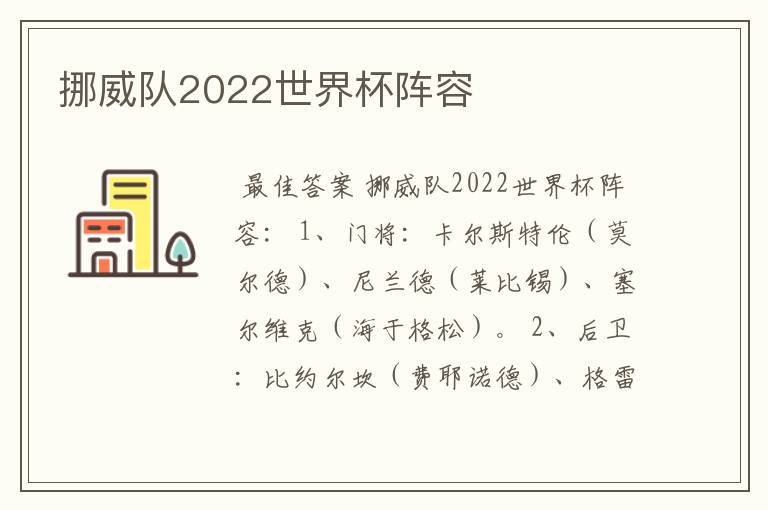 挪威队2022世界杯阵容