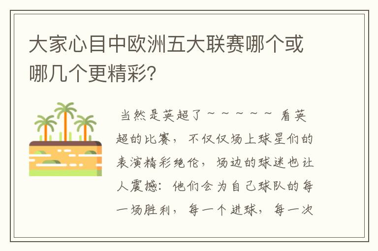 大家心目中欧洲五大联赛哪个或哪几个更精彩？