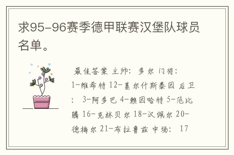 求95-96赛季德甲联赛汉堡队球员名单。