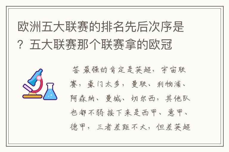 欧洲五大联赛的排名先后次序是？五大联赛那个联赛拿的欧冠