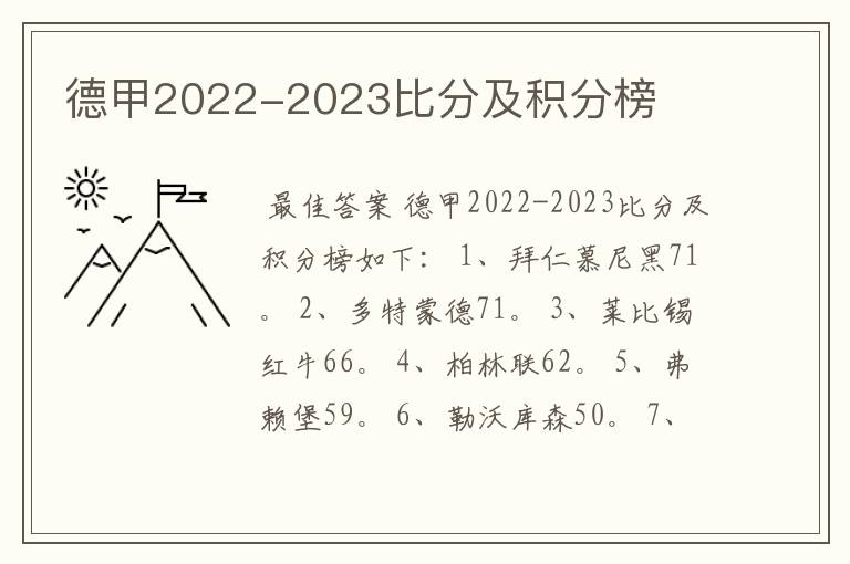 德甲2022-2023比分及积分榜