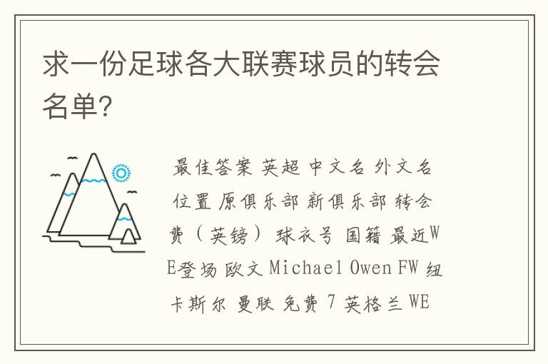 求一份足球各大联赛球员的转会名单？