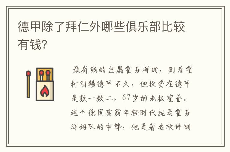 德甲除了拜仁外哪些俱乐部比较有钱？