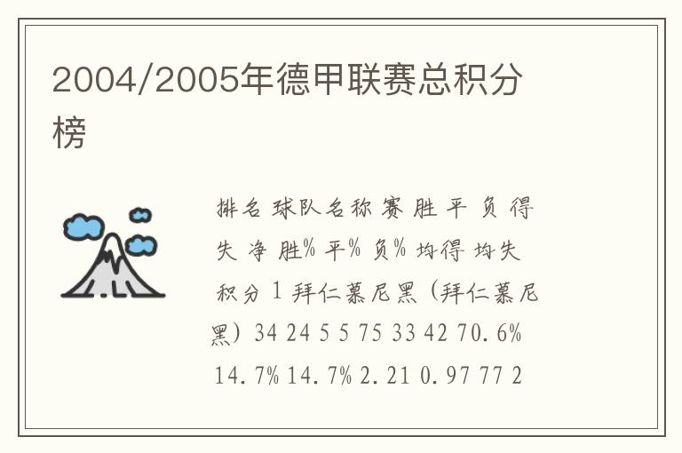 2004/2005年德甲联赛总积分榜