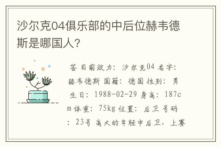 沙尔克04俱乐部的中后位赫韦德斯是哪国人?