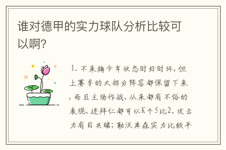 谁对德甲的实力球队分析比较可以啊？