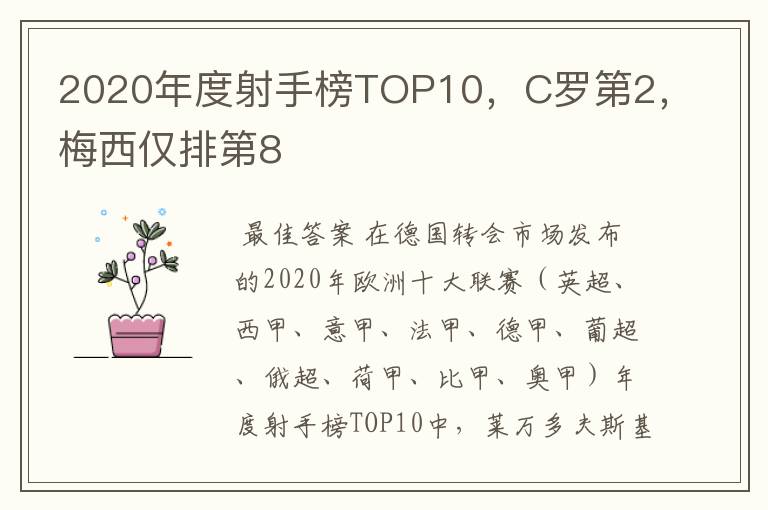 2020年度射手榜TOP10，C罗第2，梅西仅排第8