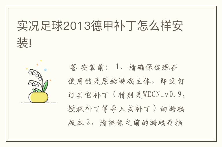 实况足球2013德甲补丁怎么样安装!