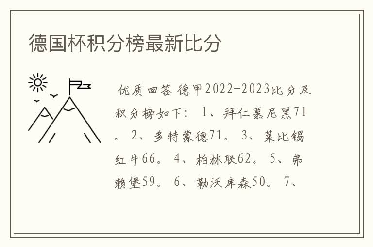 德国杯积分榜最新比分