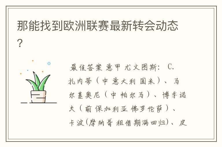 那能找到欧洲联赛最新转会动态?