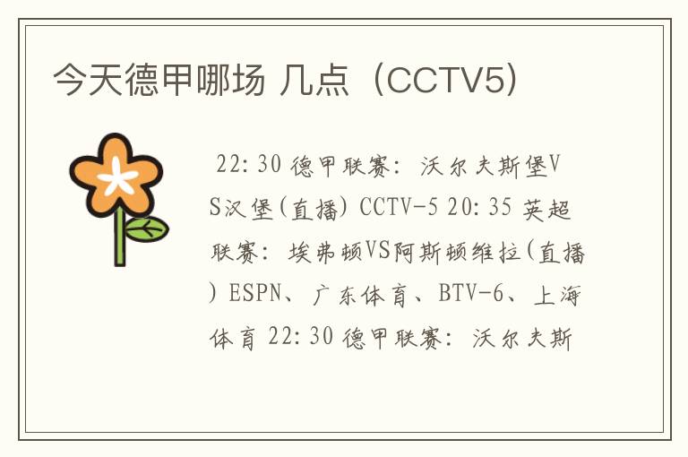 今天德甲哪场 几点（CCTV5)