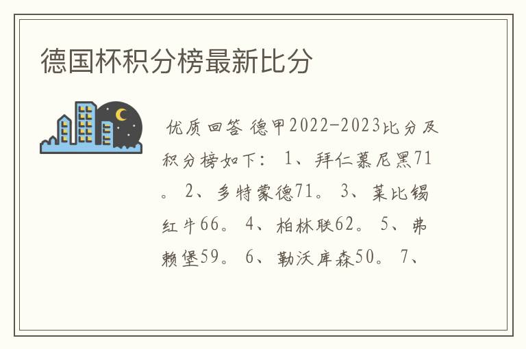 德国杯积分榜最新比分