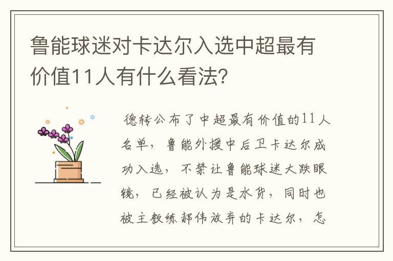 鲁能球迷对卡达尔入选中超最有价值11人有什么看法？