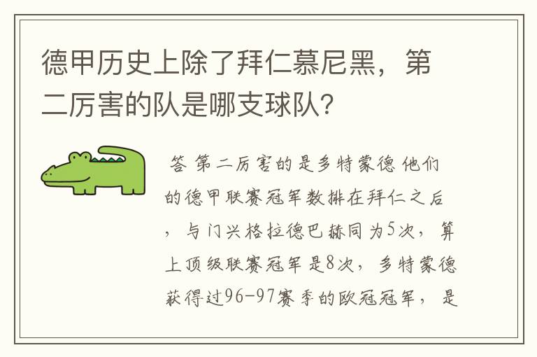 德甲历史上除了拜仁慕尼黑，第二厉害的队是哪支球队？