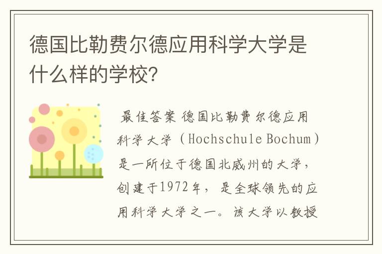 德国比勒费尔德应用科学大学是什么样的学校？