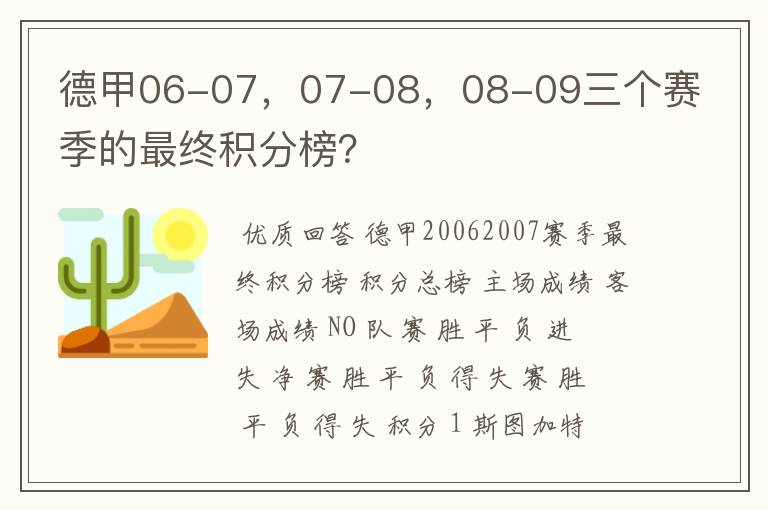 德甲06-07，07-08，08-09三个赛季的最终积分榜？