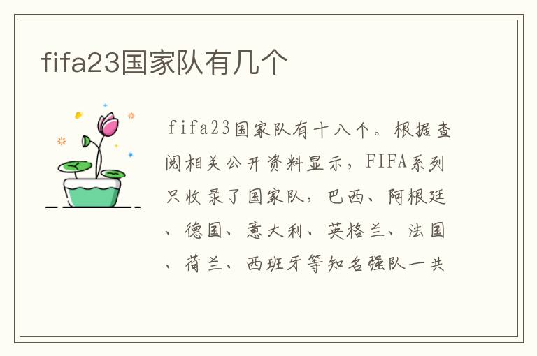 fifa23国家队有几个