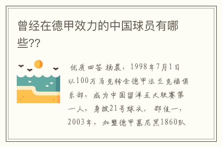 曾经在德甲效力的中国球员有哪些??