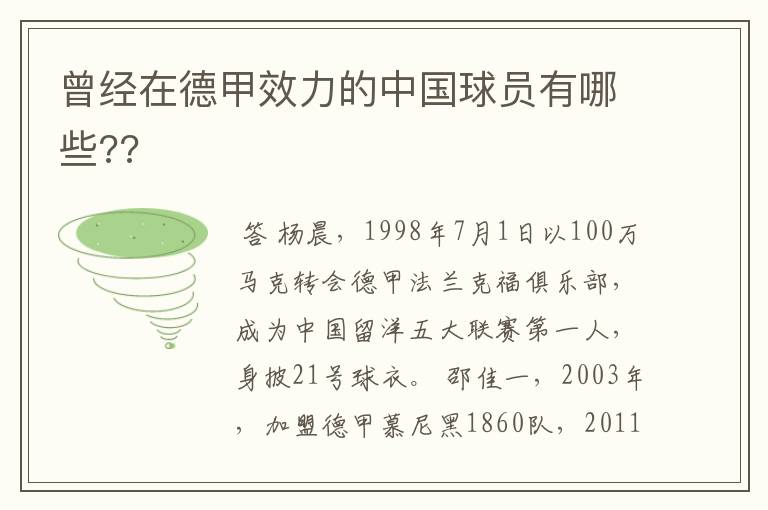 曾经在德甲效力的中国球员有哪些??