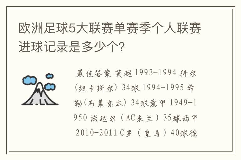 欧洲足球5大联赛单赛季个人联赛进球记录是多少个？