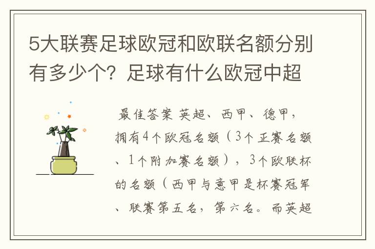 5大联赛足球欧冠和欧联名额分别有多少个？足球有什么欧冠中超还