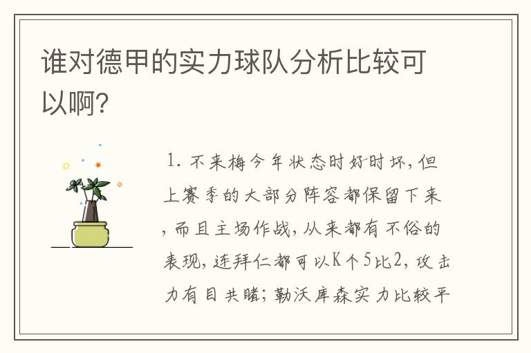 谁对德甲的实力球队分析比较可以啊？