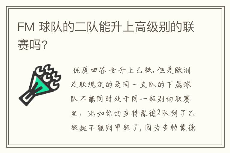 FM 球队的二队能升上高级别的联赛吗?