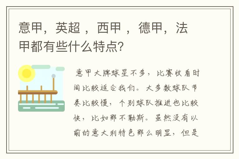 意甲，英超 ，西甲 ，德甲，法甲都有些什么特点？