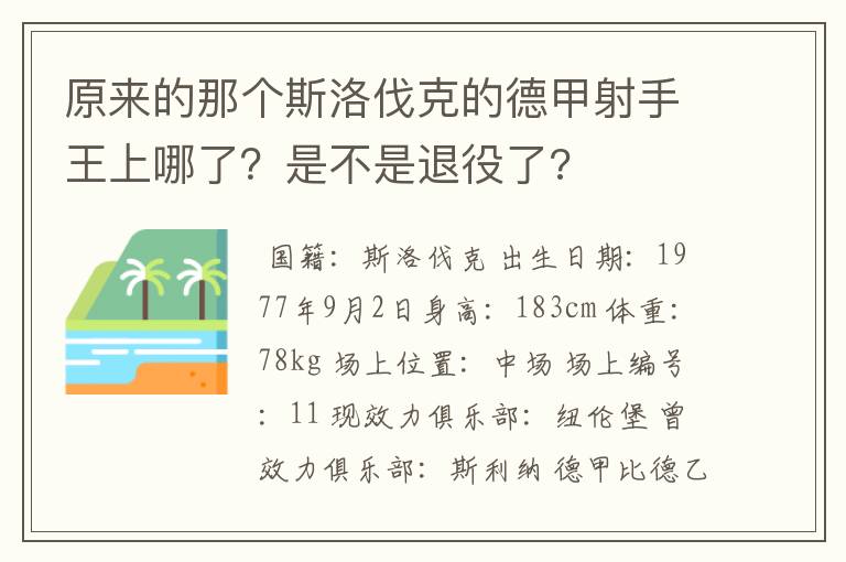 原来的那个斯洛伐克的德甲射手王上哪了？是不是退役了?