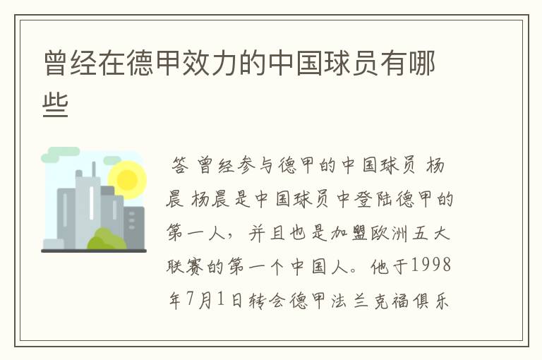 曾经在德甲效力的中国球员有哪些