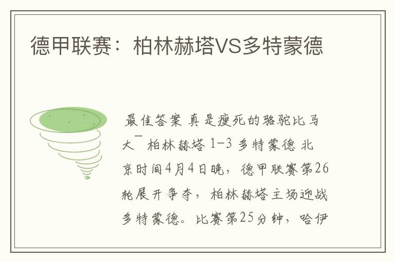 德甲联赛：柏林赫塔VS多特蒙德