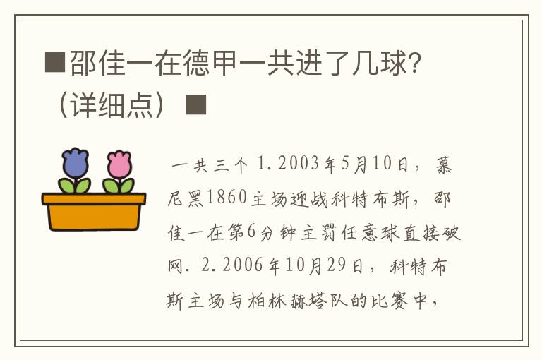 ■邵佳一在德甲一共进了几球？（详细点）■